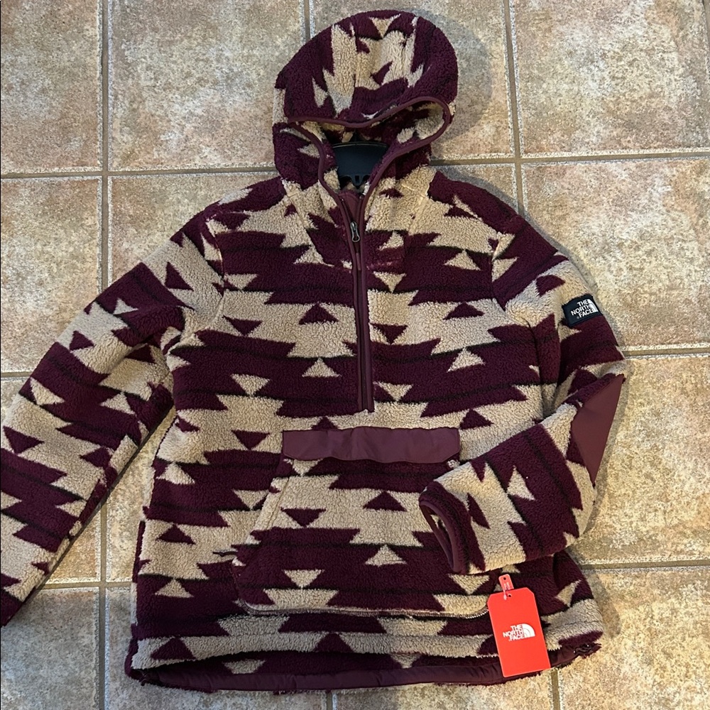 The North Face Maroon and Tan Geometric Hoodie